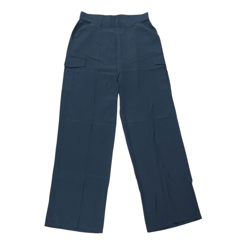 GRANA Cargo Pants Womens Medium Teal 100% Silk Wide Leg Relaxed Fit Loungewear